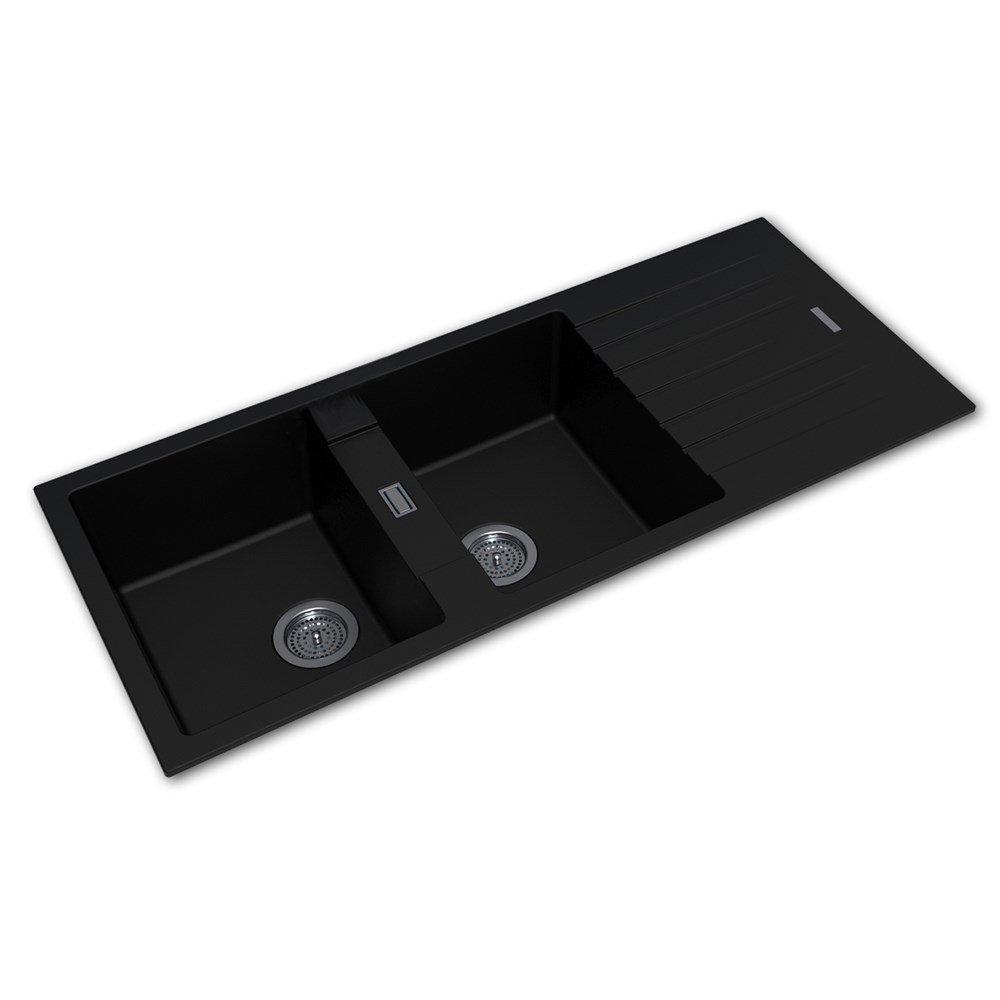 Arete Stone Double Bowl Kitchen Sink with Drainboard (Top/Flush/Undermount) 1160*500*200mm