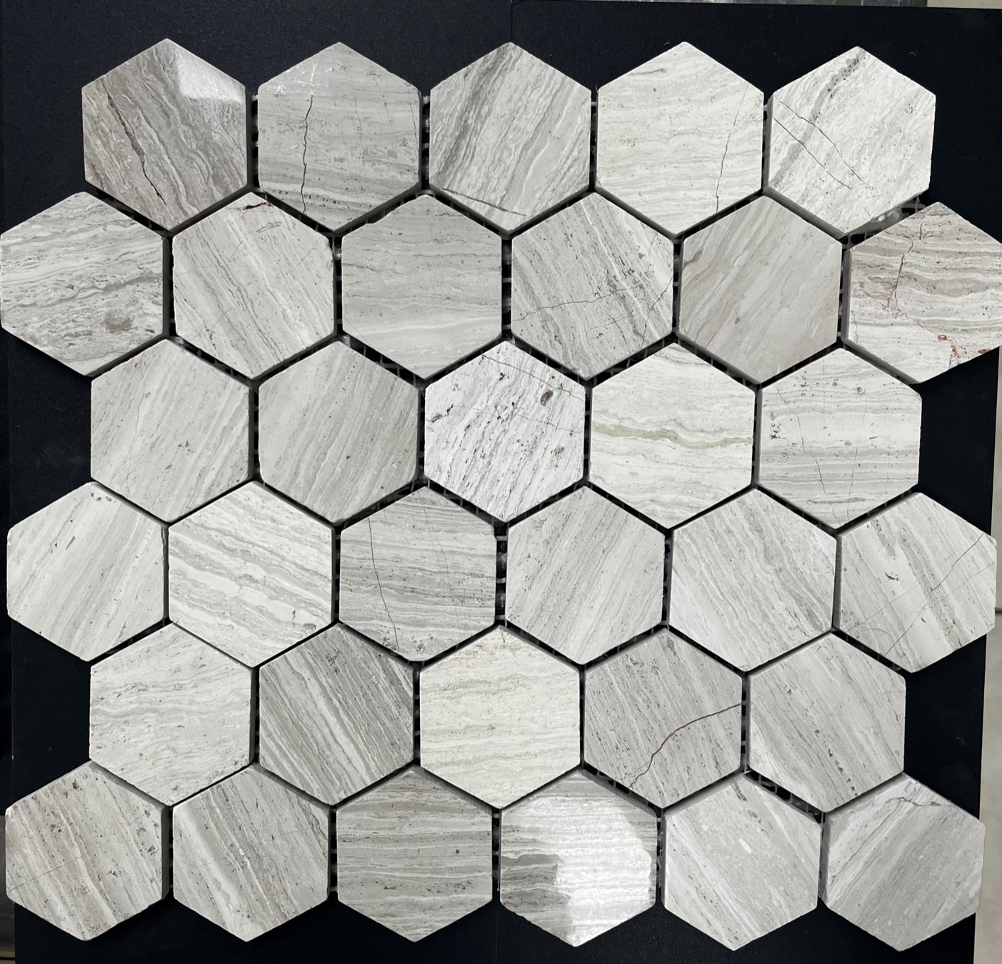 Bellavista 15NSS274 Wooden White Vein Cut Trav Hex 4.8cm