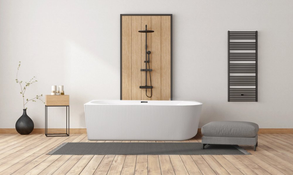 Rose 1500mm V-Groove Left Hand Corner Matt White Bathtub WITH OVERFLOW