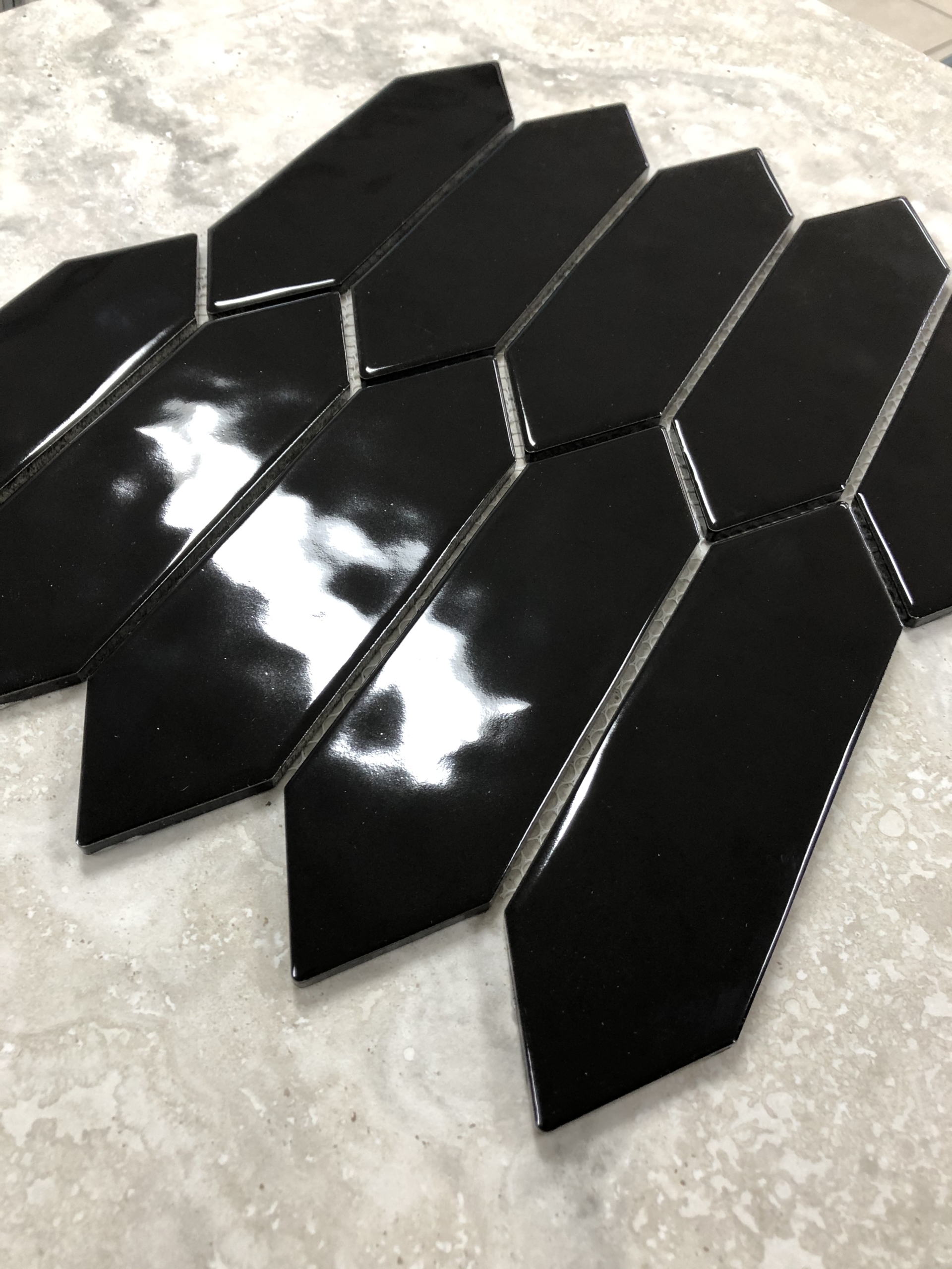 Starstile Long Hex Black Ceramic Mosaic 29.25×32.4cm sheet