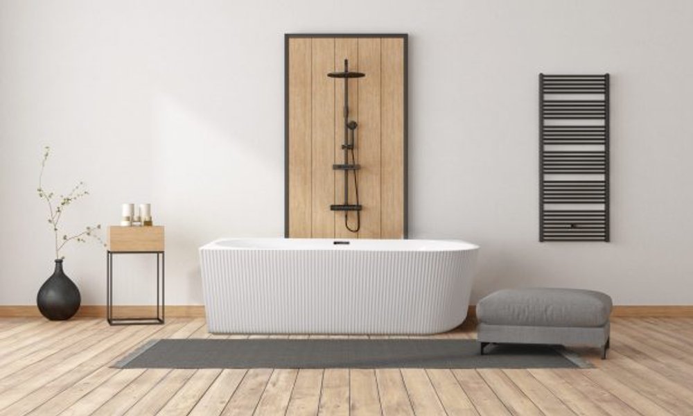 Rose 1700mm V-Groove Left-Hand Corner Matt White Bathtub WITH OVERFLOW