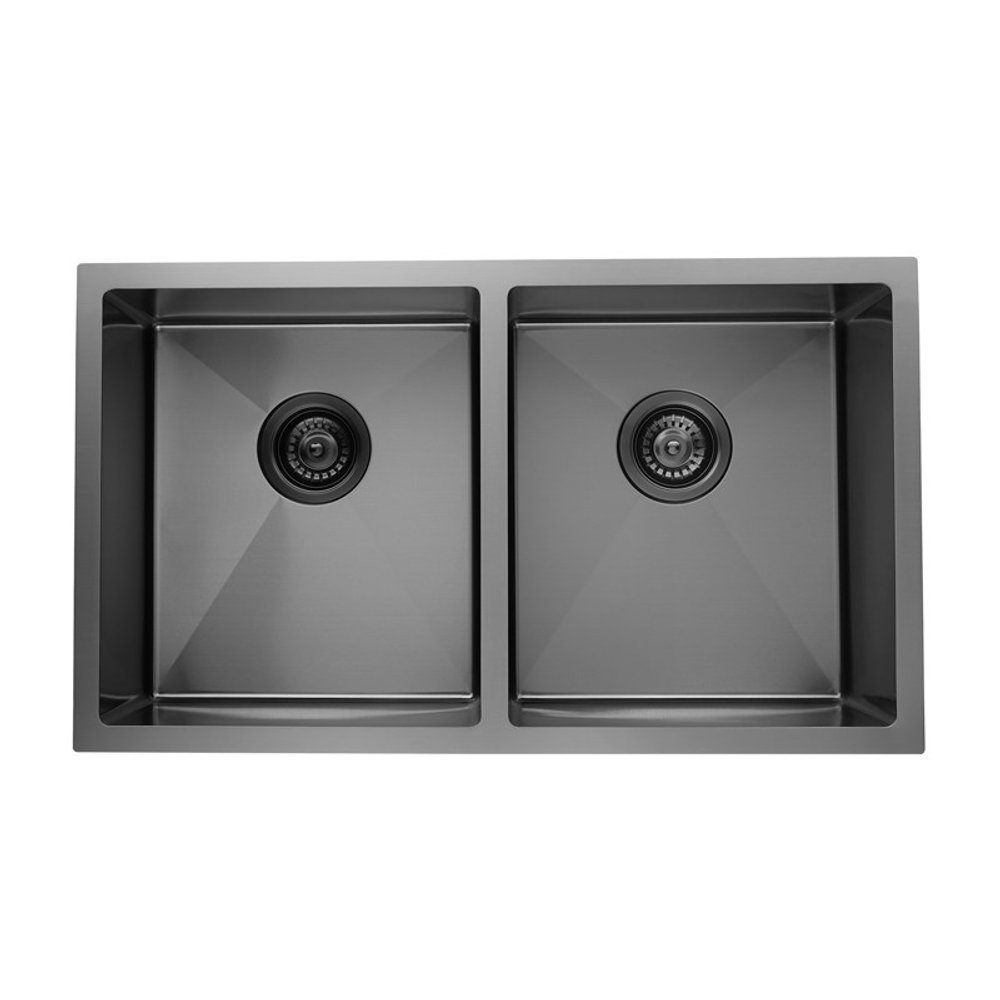 Gun Metal Grey Stainless Steel Double Bowl Kitchen Sink 770x450x215mm