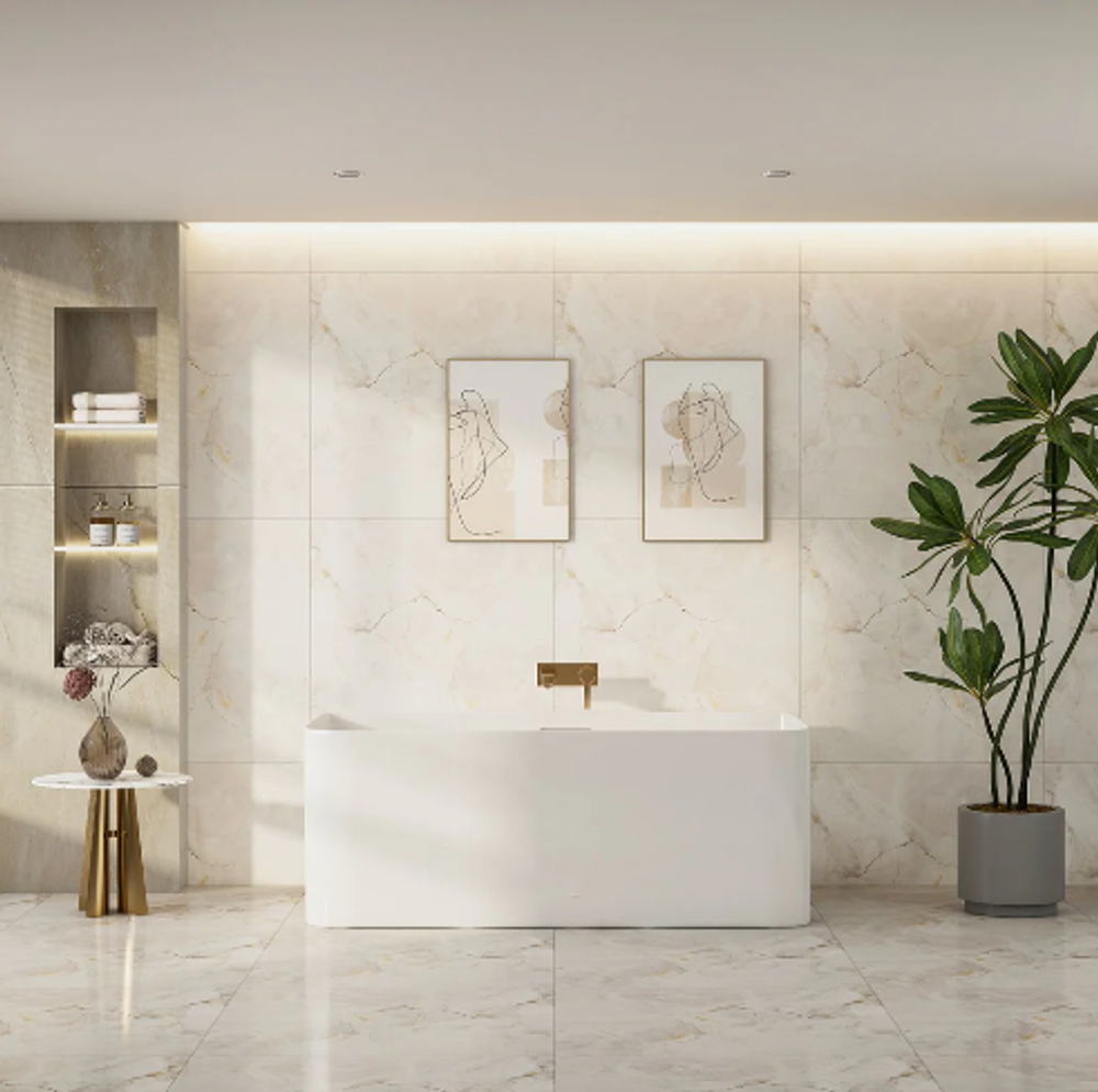 Bullion 1700mm Back To Wall Gloss White Bathtub