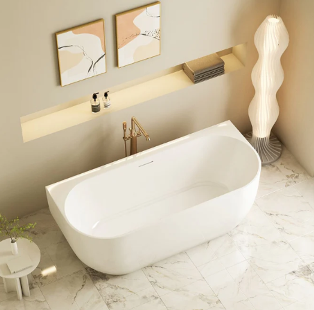 Anna 1700mm Back-To-Wall Bathtub Gloss White WITH OVERFLOW