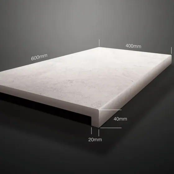 Santorini Cross-cut White 40x60 20mm Bullnose-Single-Piece Drop
