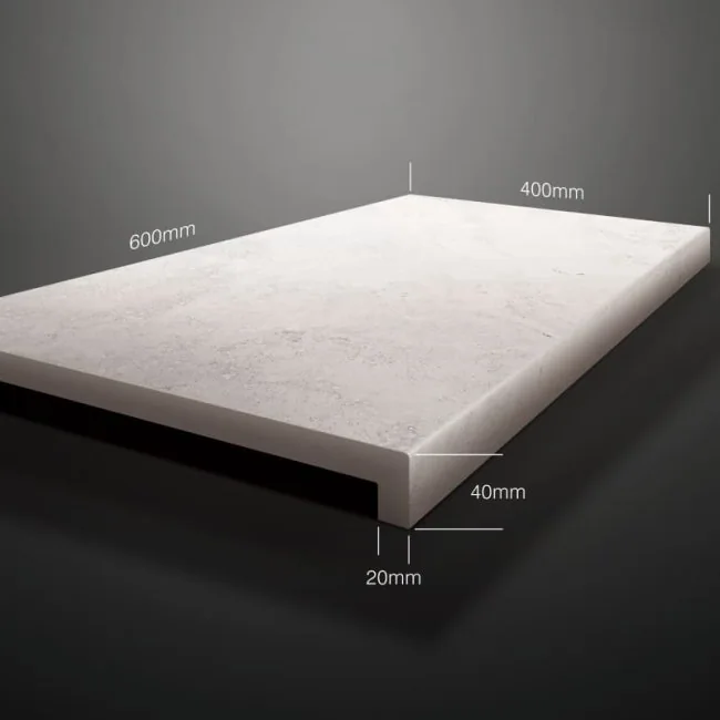 Santorini Cross-cut White 40x60 20mm Bullnose-Single-Piece Drop