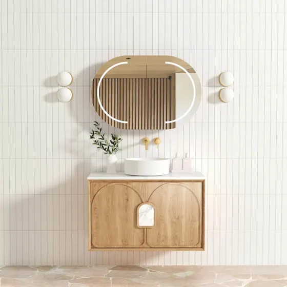 LAGUNA 900MM NATURAL AMERICAN OAK WALL HUNG VANITY