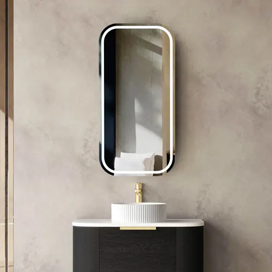 LED NEWPORT 900X450 BLACK OAK SHAVING CABINET SOFT SQUARE